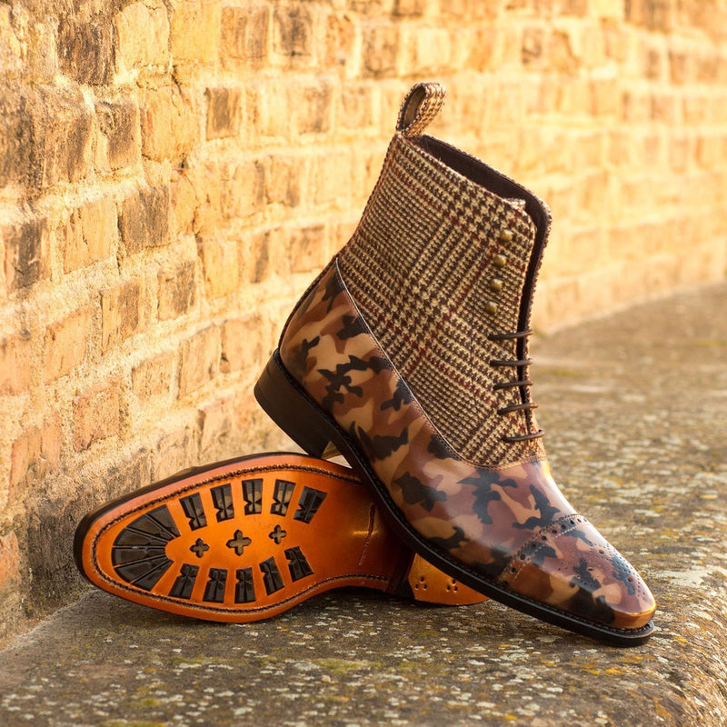 Ambrogio 3901 Bespoke Custom Men's Shoes Multi-Color Fabric / Patina Leather Balmoral Boots (AMB1399)-AmbrogioShoes