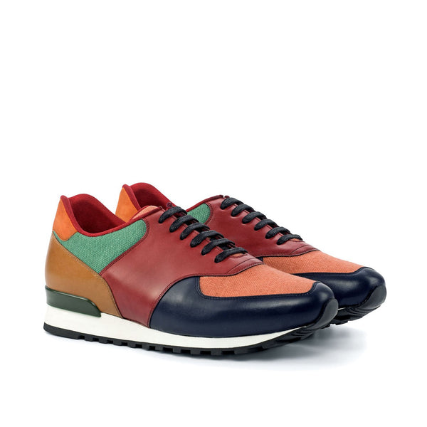 Ambrogio 4502 Bespoke Custom Men's Shoes Multi Color Linen / Suede / Calf-Skin Leather Jogger Sneakers (AMB1856)-AmbrogioShoes
