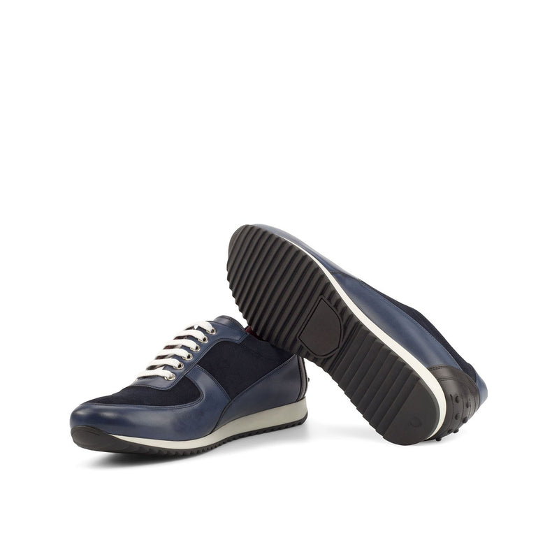 Ambrogio 4235 Bespoke Custom Men's Shoes Navy & Black Suede / Calf-Skin Leather Corsini Casual Sneakers (AMB1595)-AmbrogioShoes