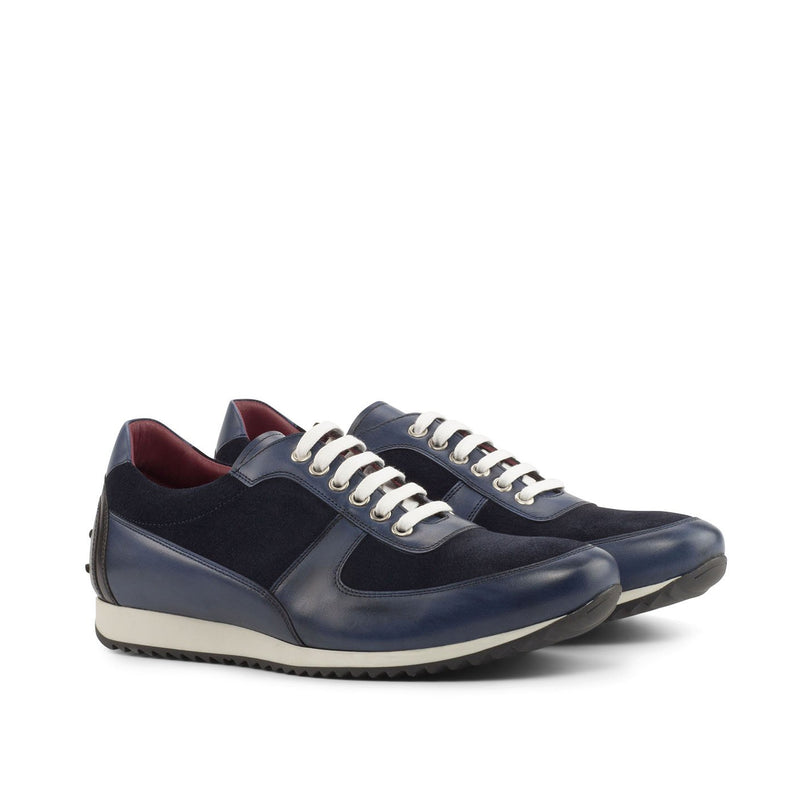Ambrogio 4235 Bespoke Custom Men's Shoes Navy & Black Suede / Calf-Skin Leather Corsini Casual Sneakers (AMB1595)-AmbrogioShoes