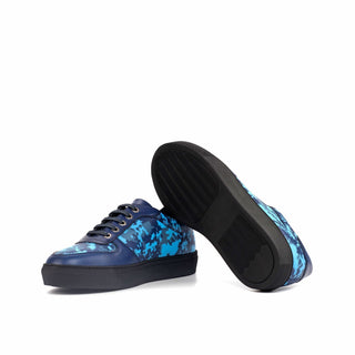 Ambrogio 4393 Bespoke Custom Men's Shoes Navy Calf-Skin Leather Stencil Sneakers (AMB1564)-AmbrogioShoes