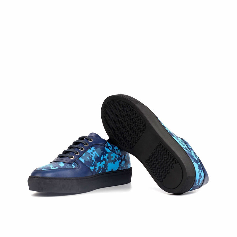 Ambrogio 4393 Bespoke Custom Men's Shoes Navy Calf-Skin Leather Stencil Sneakers (AMB1564)-AmbrogioShoes