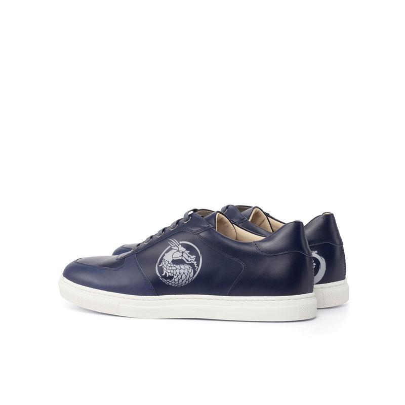 Ambrogio 4485 Bespoke Custom Men's Shoes Navy Calf-Skin Leather Trainer Stencil Sneakers (AMB1705)-AmbrogioShoes