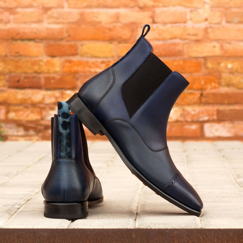 Ambrogio 3603 Bespoke Custom Men's Shoes Navy Fabric / Full Grain / Calf-Skin Leather Chelsea Boots (AMB1436)-AmbrogioShoes