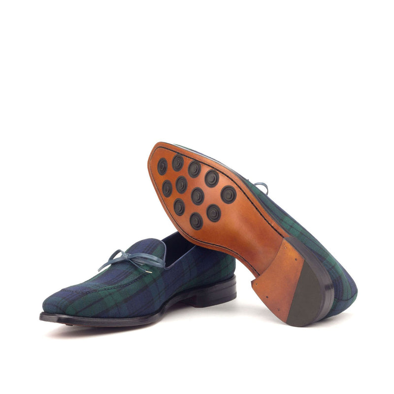 Ambrogio 2957 Bespoke Custom Men's Shoes Navy & Green Blackwatch Sartorial / Calf-Skin Leather Dress Loafers (AMB1358)-AmbrogioShoes