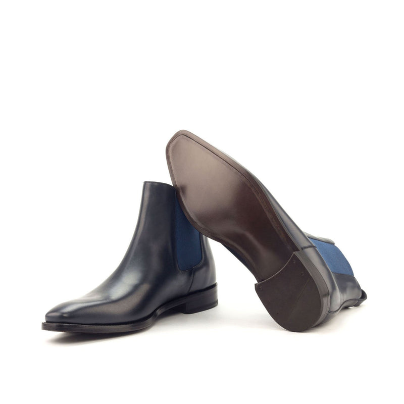Ambrogio 2964 Bespoke Custom Men's Shoes Navy Polished Calf-Skin Leather Chelsea Boots (AMB1776)-AmbrogioShoes