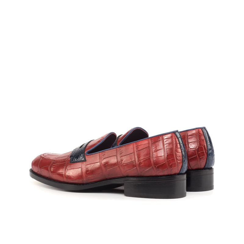 Ambrogio 4621 Bespoke Custom Men's Shoes Navy & Red Exotic Alligator Penny Loafers (AMB1818)-AmbrogioShoes