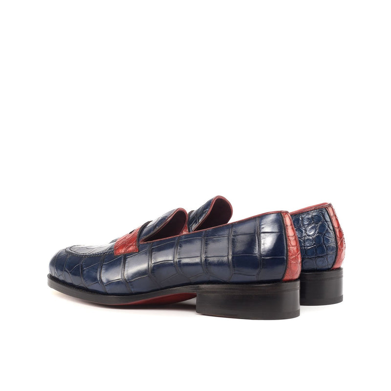 Ambrogio 4622 Bespoke Custom Men's Shoes Navy & Red Exotic Alligator Penny Loafers (AMB1819)-AmbrogioShoes