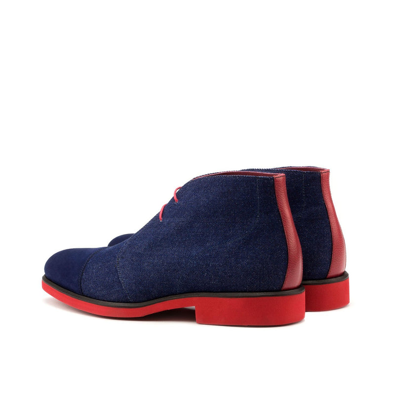 Ambrogio 3582 Bespoke Custom Men's Shoes Navy & Red Jeans Fabric / Full Grain Leather Chukka Boots (AMB1579)-AmbrogioShoes