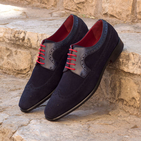 Ambrogio 2263 Bespoke Custom Men's Shoes Navy Suede / Calf-Skin Leather Longwing Oxfords (AMB1717)-AmbrogioShoes