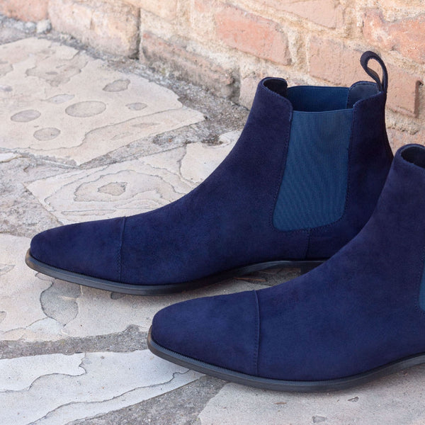 Ambrogio 2248 Bespoke Custom Men's Shoes Navy Suede Leather Chelsea Boots (AMB1844)-AmbrogioShoes