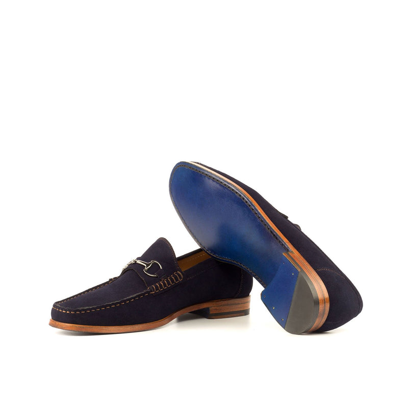 Ambrogio 3716 Bespoke Custom Men's Shoes Navy Suede Leather Moccasin Horsebit Loafers (AMB1610)-AmbrogioShoes