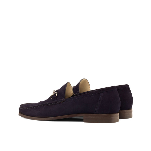 Ambrogio 3789 Bespoke Custom Men's Shoes Navy Suede Leather Moccasin Horsebit Loafers (AMB1613)-AmbrogioShoes