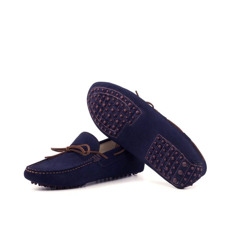 Ambrogio 3681 Bespoke Custom Men's Shoes Navy Suede Leather Slip-On Driver Loafers (AMB1664)-AmbrogioShoes