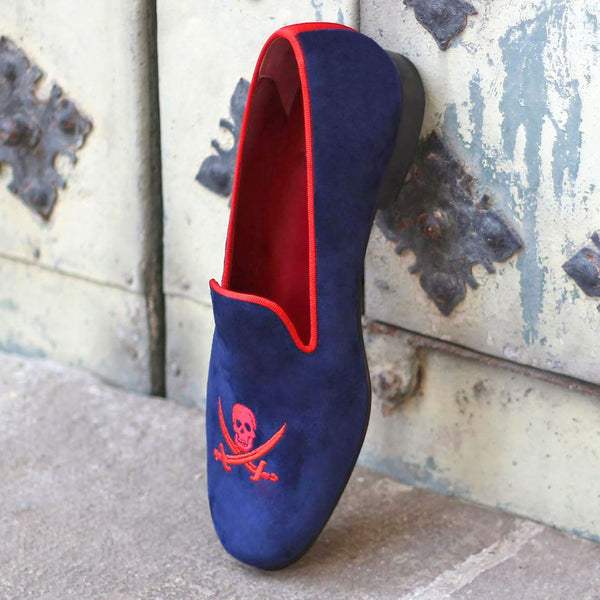 Ambrogio 1827 Bespoke Custom Men's Shoes Navy Suede Leather Slip-On Wellington Loafers (AMB1676)-AmbrogioShoes