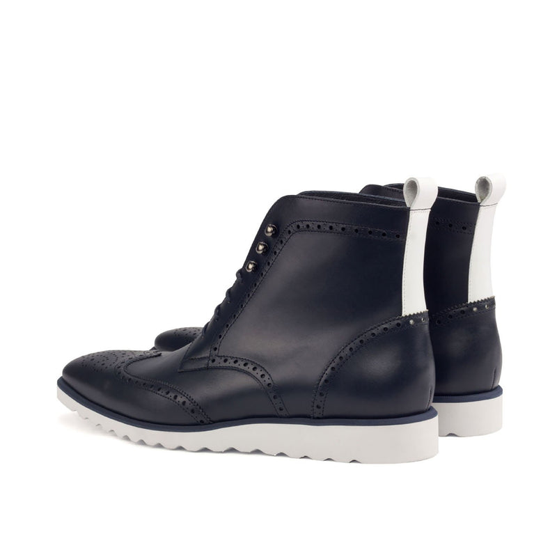 Ambrogio 2607 Bespoke Custom Men's Shoes Navy & White Calf-Skin Leather Military Brogue Boots (AMB1417)-AmbrogioShoes