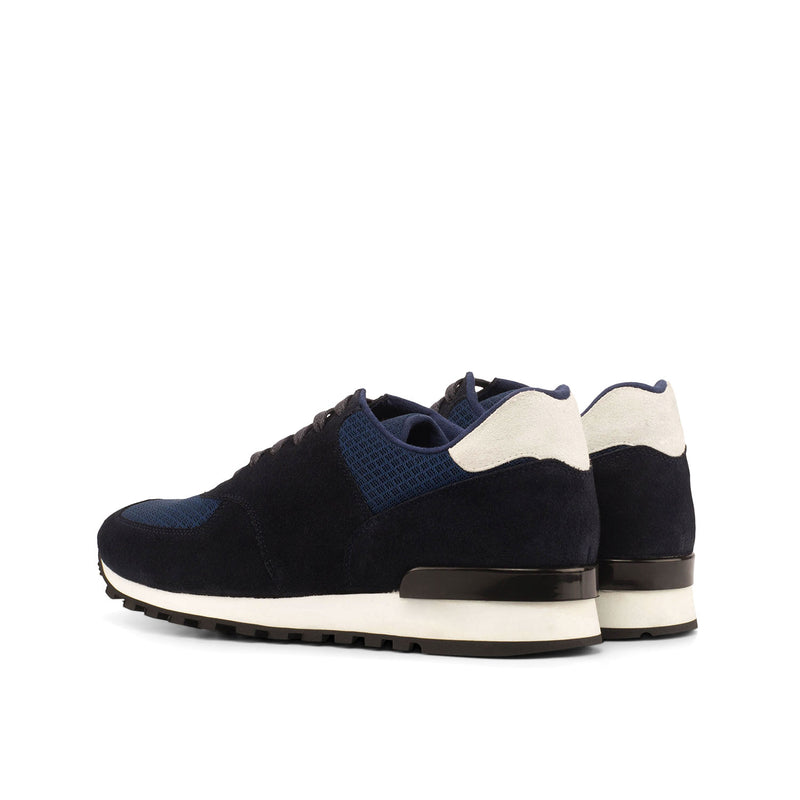 Ambrogio 4303 Bespoke Custom Men's Shoes Navy & White Suede Leather Jogger Casual Sneakers (AMB1615)-AmbrogioShoes
