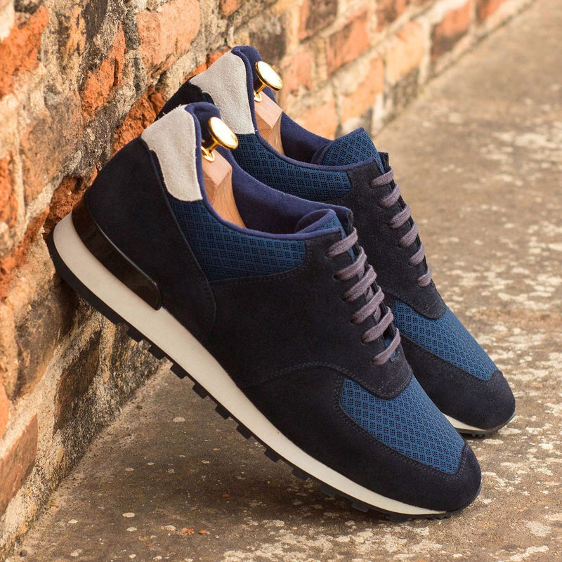 Ambrogio 4303 Bespoke Custom Men's Shoes Navy & White Suede Leather Jogger Casual Sneakers (AMB1615)-AmbrogioShoes