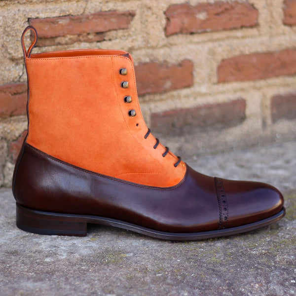 Ambrogio 1881 Bespoke Custom Men's Shoes Orange & Brown Suede / Calf-Skin Leather Balmoral Boots (AMB1785)-AmbrogioShoes