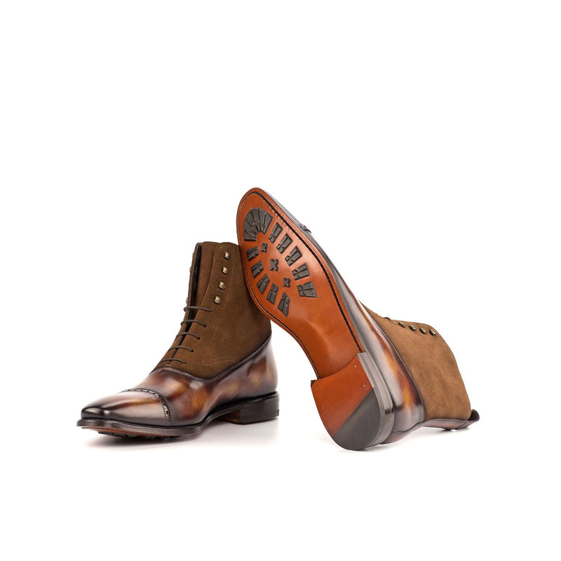 Ambrogio 4466 Bespoke Custom Men's Shoes Orange Fire & Brown Suede / Patina Leather Balmoral Boots (AMB1794)-AmbrogioShoes