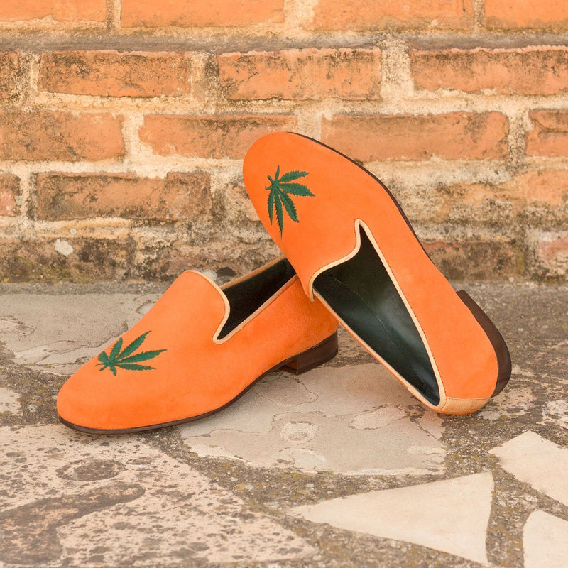 Ambrogio 3367 Bespoke Custom Men's Shoes Orange Grossgrain / Suede Leather Wellington Slip-On Loafer (AMB1659)-AmbrogioShoes