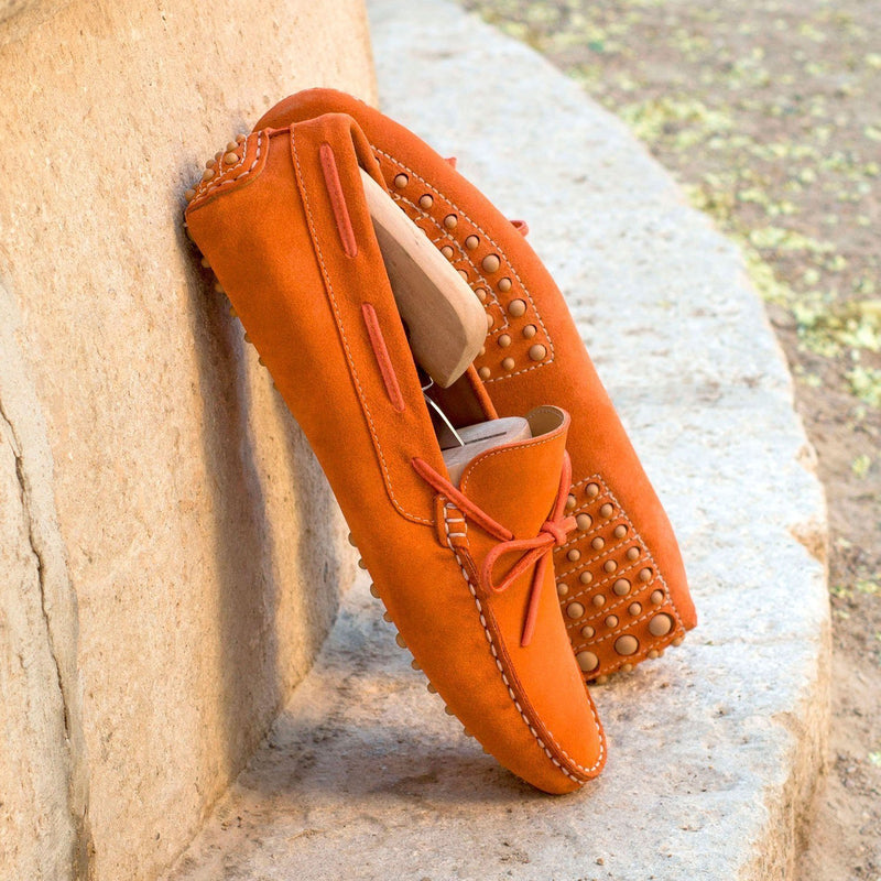 Ambrogio 3687 Bespoke Custom Men's Shoes Orange Suede Leather Slip-On Driver Loafers (AMB1679)-AmbrogioShoes