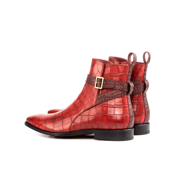 Ambrogio 4493 Bespoke Custom Men's Shoes Red & Burgundy Crocodile Print / Calf-Skin Leather Jodhpur Boots (AMB1706)-AmbrogioShoes