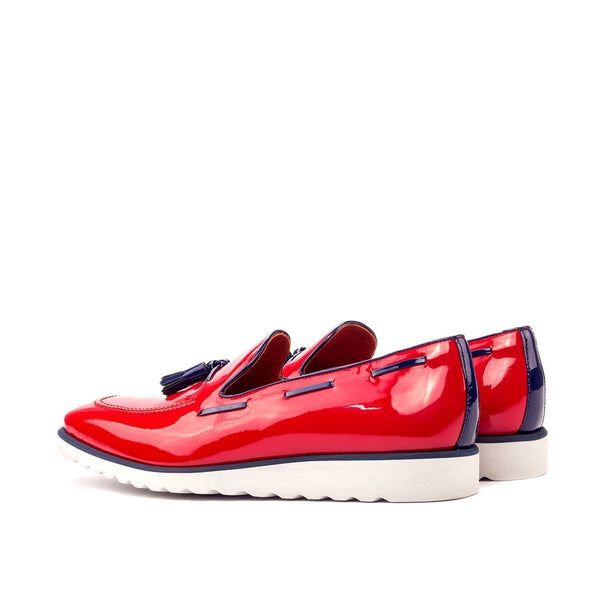 Ambrogio 3403 Bespoke Custom Men's Shoes Red & Cobalt Blue Patent Leather Tassels Loafers (AMB1403)-AmbrogioShoes