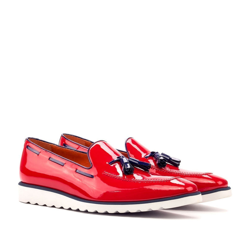 Ambrogio 3403 Bespoke Custom Men's Shoes Red & Cobalt Blue Patent Leather Tassels Loafers (AMB1403)-AmbrogioShoes