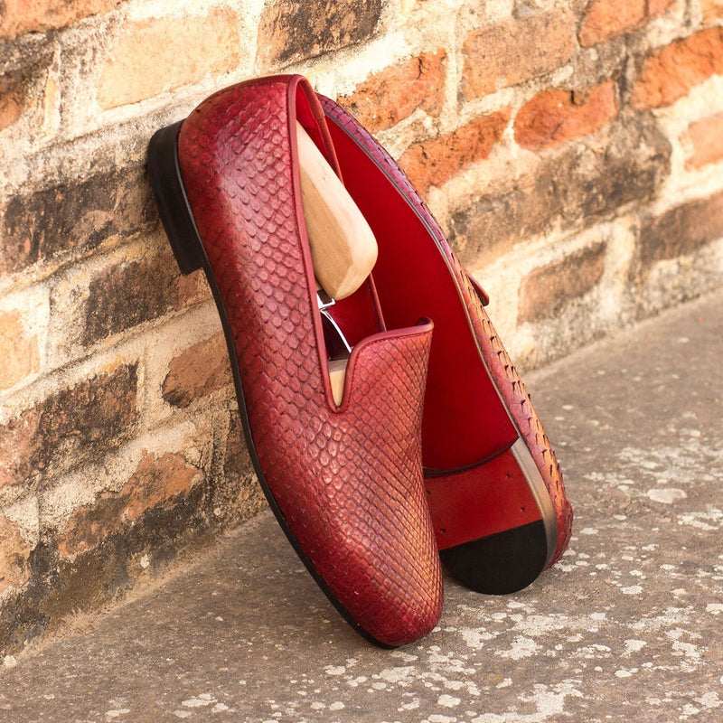 Ambrogio 3670 Bespoke Custom Men's Shoes Red Exotic Snake-Skin / Calf-Skin Leather Wellington Loafers (AMB1353)-AmbrogioShoes