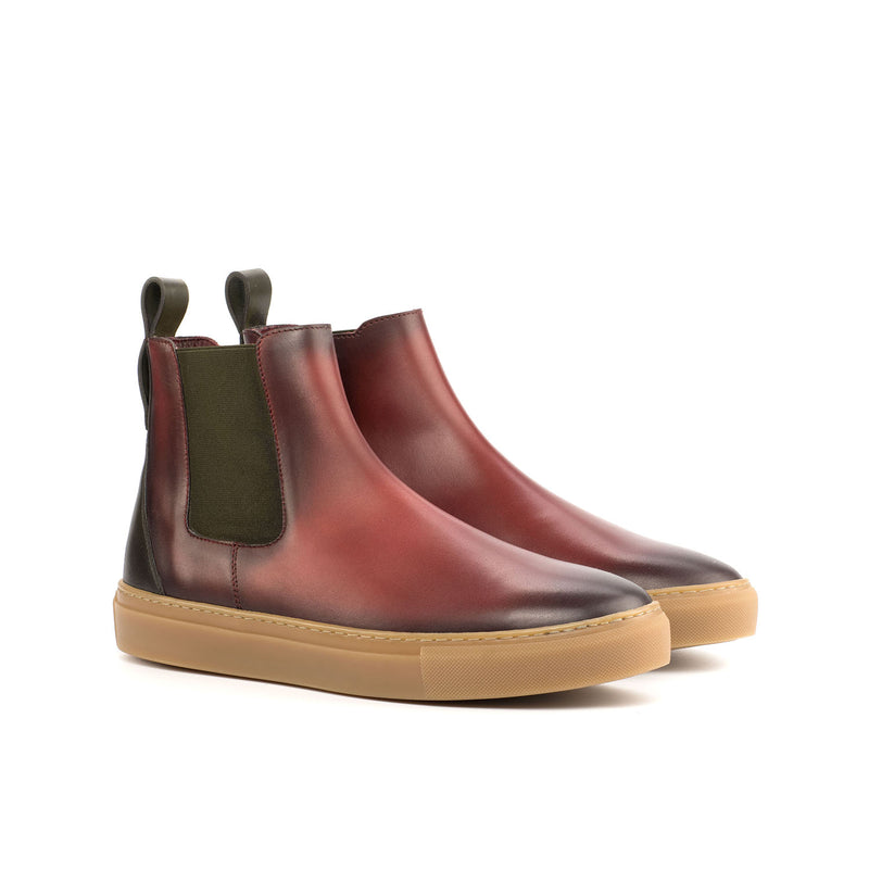 Ambrogio 4500 Bespoke Custom Men's Shoes Red & Olive Calf-Skin Leather Chelsea Sneakers (AMB1847)-AmbrogioShoes