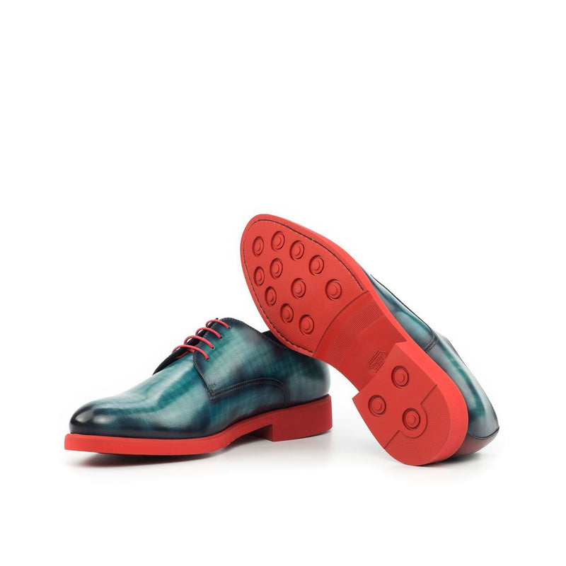 Ambrogio 4352 Bespoke Custom Men's Shoes Red & Turquoise Patina / Calf-Skin Leather Loafers (AMB1559)-AmbrogioShoes