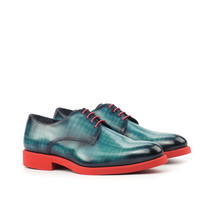 Ambrogio 4352 Bespoke Custom Men's Shoes Red & Turquoise Patina / Calf-Skin Leather Loafers (AMB1559)-AmbrogioShoes