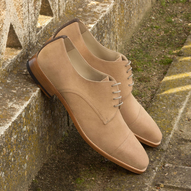 Ambrogio 2613 Bespoke Custom Men's Shoes Taupe & Brown Fabric / Suede Leather Derby Oxfords (AMB1355)-AmbrogioShoes