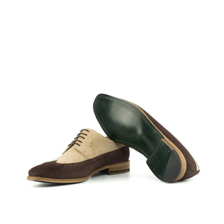 Ambrogio 4173 Bespoke Custom Men's Shoes Taupe & Brown Suede Leather Longwing Blucher Oxfords (AMB1570)-AmbrogioShoes