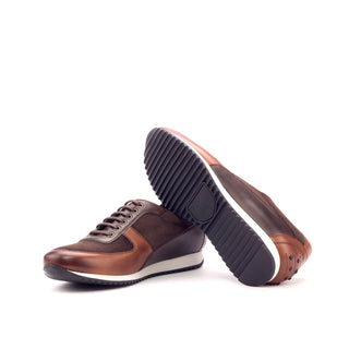 Ambrogio 3355 Bespoke Custom Men's Shoes Three-Tone Brown Suede / Calf-Skin Leather Corsini Casual Sneakers (AMB1592)-AmbrogioShoes