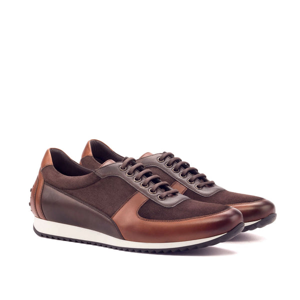 Ambrogio 3355 Bespoke Custom Men's Shoes Three-Tone Brown Suede / Calf-Skin Leather Corsini Casual Sneakers (AMB1592)-AmbrogioShoes