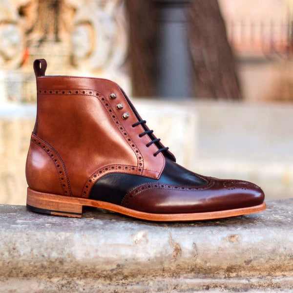 Ambrogio 1518 Bespoke Custom Men's Shoes Three-Tone Calf-Skin Leather Military Brogue Boots (AMB1534)-AmbrogioShoes