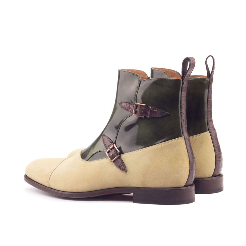 Ambrogio 3109 Bespoke Custom Men's Shoes Three-Tone Crocodile Print / Suede / Polished Calf-Skin Leather Chelsea Boots (AMB1721)-AmbrogioShoes