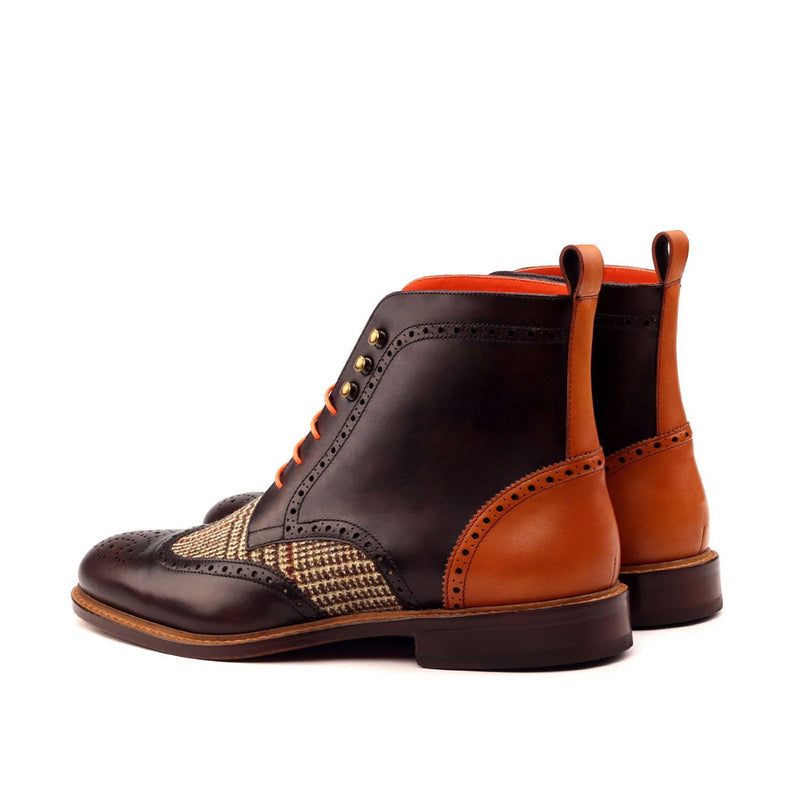 Ambrogio 2538 Bespoke Custom Men's Shoes Three-Tone Fabric / Calf-Skin Leather Military Brogue Boots (AMB1490)-AmbrogioShoes