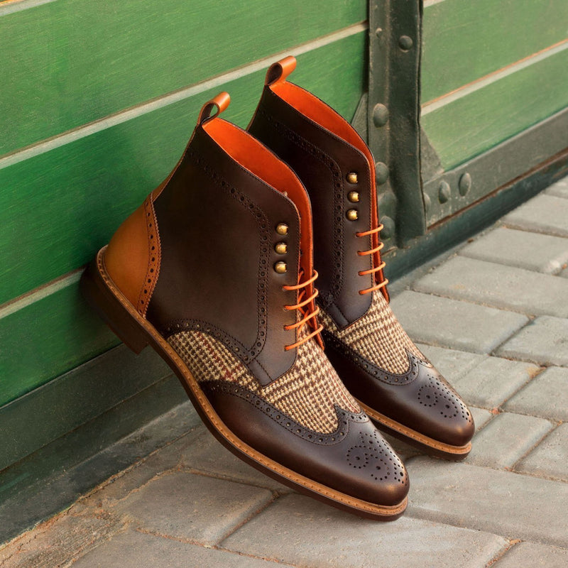 Ambrogio 2538 Bespoke Custom Men's Shoes Three-Tone Fabric / Calf-Skin Leather Military Brogue Boots (AMB1490)-AmbrogioShoes
