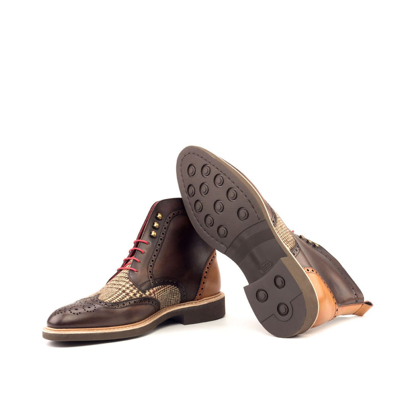 Ambrogio 2636 Bespoke Custom Men's Shoes Three-Tone Fabric / Calf-Skin Leather Military Brogue Boots (AMB1518)-AmbrogioShoes