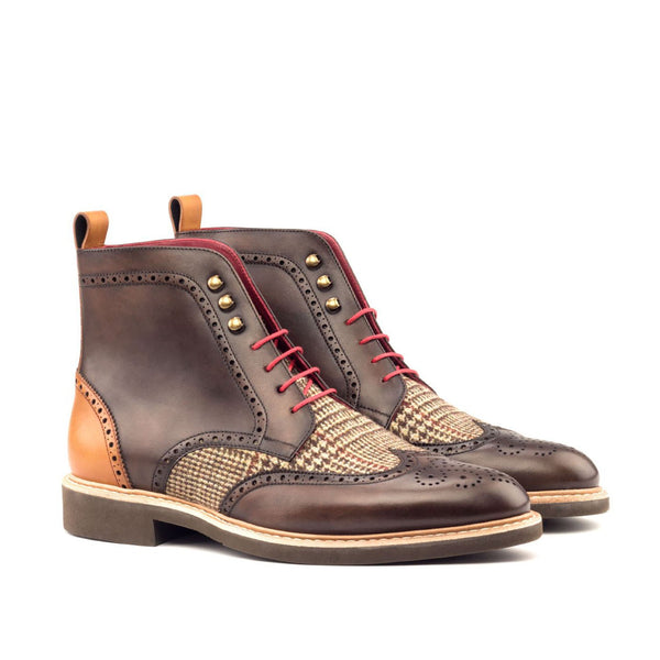 Ambrogio 2636 Bespoke Custom Men's Shoes Three-Tone Fabric / Calf-Skin Leather Military Brogue Boots (AMB1518)-AmbrogioShoes