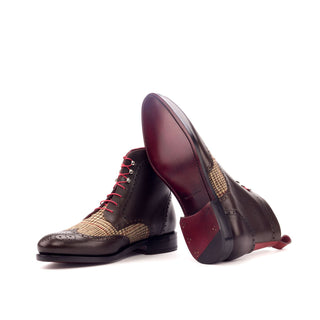 Ambrogio 3268 Bespoke Custom Men's Shoes Three-Tone Fabric / Calf-Skin Leather Military Brogue Boots (AMB1532)-AmbrogioShoes