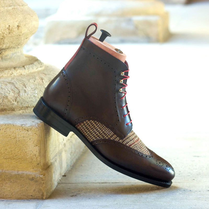 Ambrogio 3268 Bespoke Custom Men's Shoes Three-Tone Fabric / Calf-Skin Leather Military Brogue Boots (AMB1532)-AmbrogioShoes