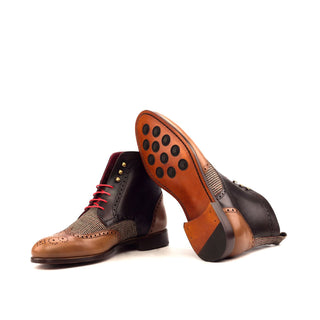 Ambrogio 2572 Bespoke Custom Men's Shoes Three-Tone Fabric / Calf-Skin Leather Military Brogue Boots (AMB1533)-AmbrogioShoes