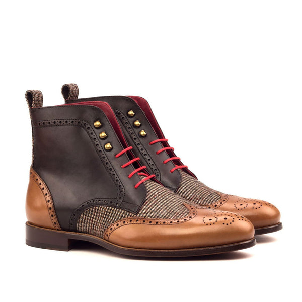 Ambrogio 2572 Bespoke Custom Men's Shoes Three-Tone Fabric / Calf-Skin Leather Military Brogue Boots (AMB1533)-AmbrogioShoes