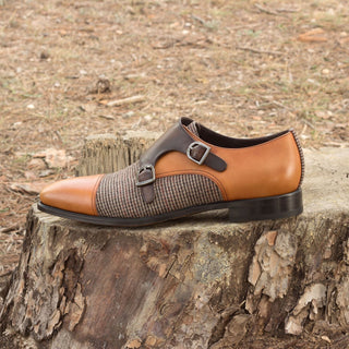 Ambrogio 2569 Bespoke Custom Men's Shoes Three-Tone Fabric / Calf-Skin Leather Monk-Straps Loafers (AMB1508)-AmbrogioShoes
