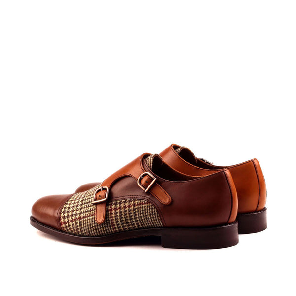 Ambrogio 2533 Bespoke Custom Men's Shoes Three Tone Fabric / Calf-Skin Leather Monk-Straps Loafers (AMB1558)-AmbrogioShoes