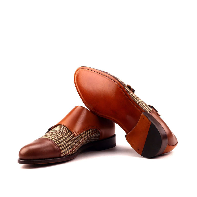 Ambrogio 2533 Bespoke Custom Men's Shoes Three Tone Fabric / Calf-Skin Leather Monk-Straps Loafers (AMB1558)-AmbrogioShoes